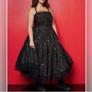 TORRID BETSEY JOHNSON GOTH PIN UP BLACK GOLD STRAPLESS TULLE TEA DRESS 18